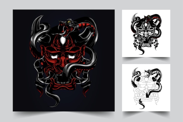 The process of creating a oni satan snake logo