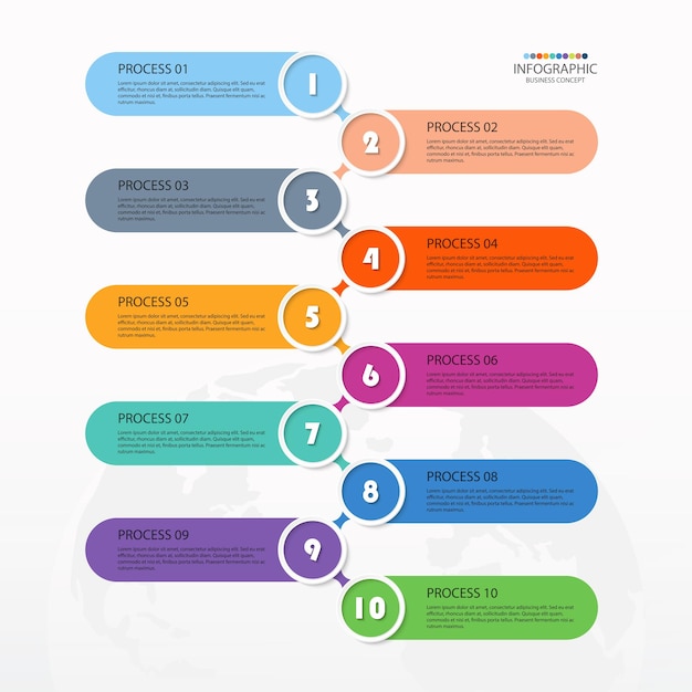 Process infographic with 10 steps, process or options.