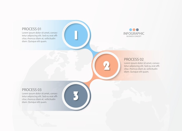 Process infographic with 3 steps, process or options.