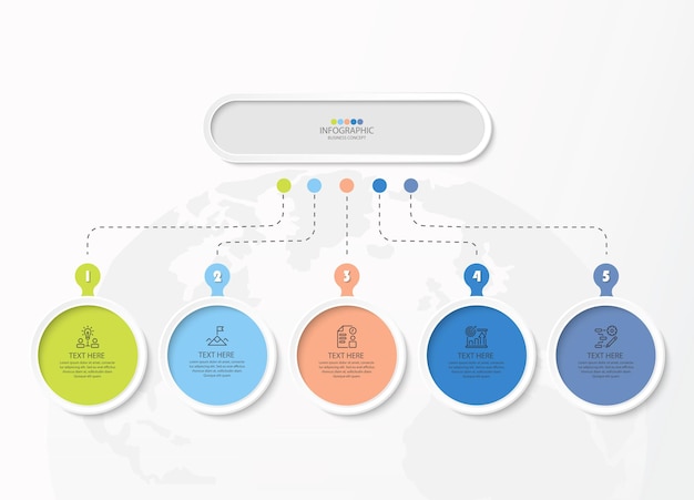 Process infographic with 5 steps, process or options.