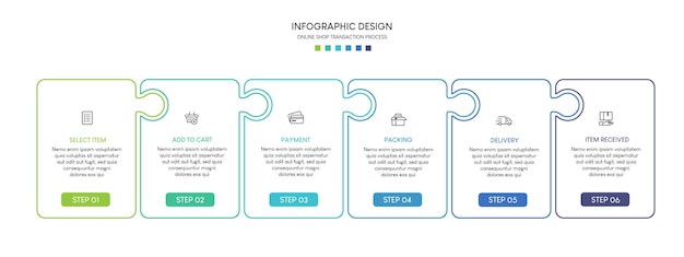 Process of online shopping with 6 steps Steps business timeline process infographic template