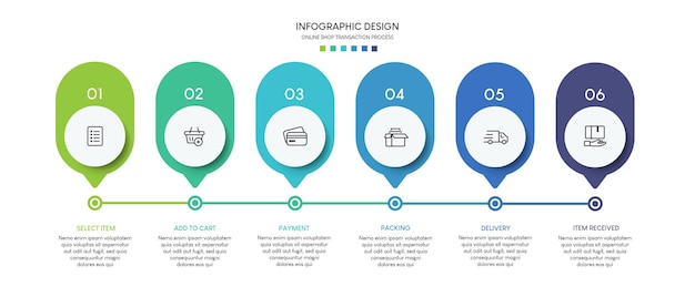 Process of online shopping with 6 steps Steps business timeline process infographic template