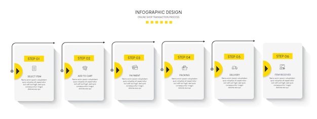 Process of online shopping with 6 steps Steps business timeline process infographic template