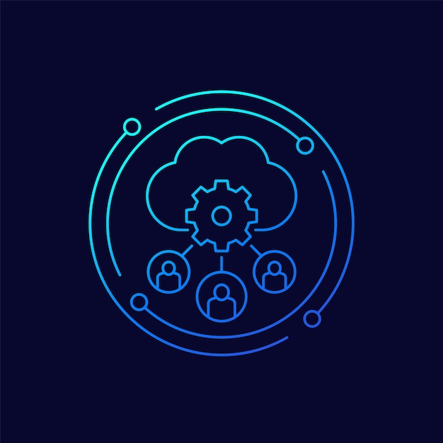 Process user data in cloud line vector icon