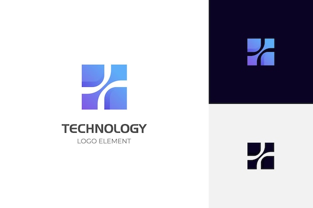 Processor chip computer logo Atom connectivity square blue vector icon logo business technology gradient logo design