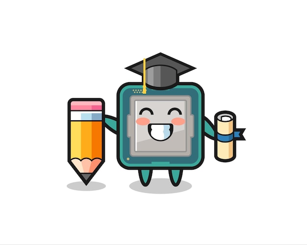 processor illustration cartoon is graduation with a giant pencil , cute style design for t shirt, sticker, logo element