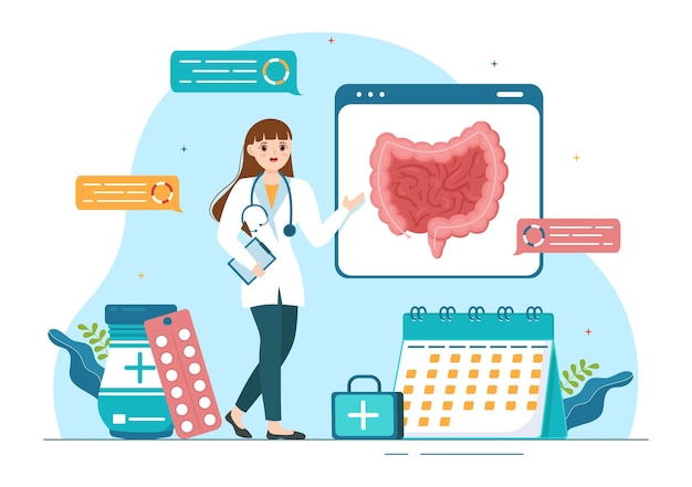 Proctologist or Colonoscopy Illustration with a Doctor Examines of the Colon in Hand Drawn Templates