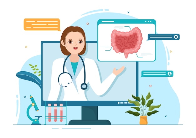 Proctologist or Colonoscopy Illustration with a Doctor Examines of the Colon in Hand Drawn Templates