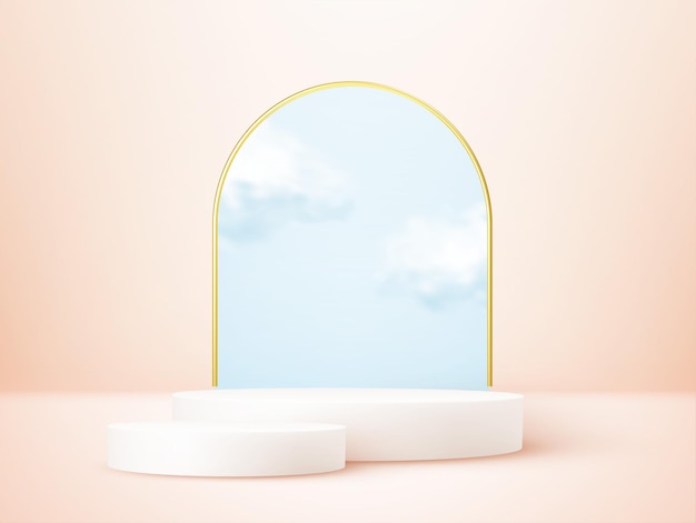 Product display podium decorated with realistic cloud