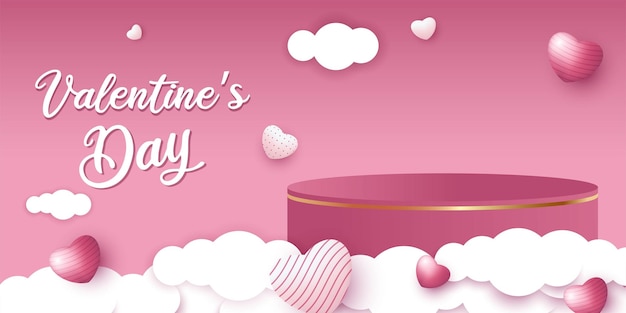 Product display podium Valentines Day theme pink background