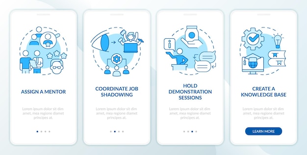 Product feature and application blue onboarding mobile app screen