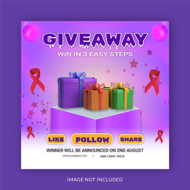 Product Give Away Win In Three Easy Steps Instagram Banner Ad Concept Social Media Post Template