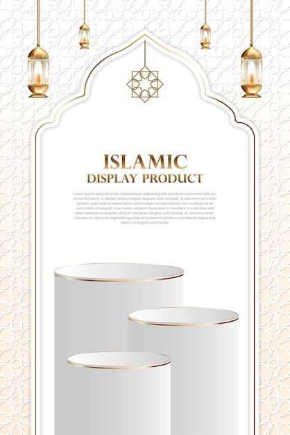 Product podium display with an Islamic background