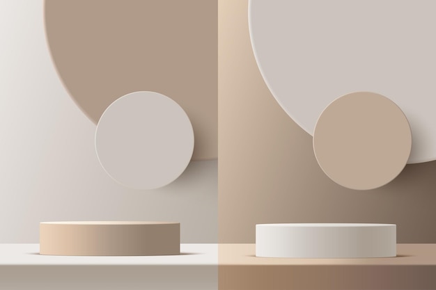 Product podium mockup with abstract background on beige and white backgroundvector 3d illustration