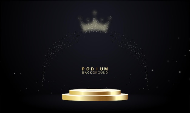 Product podium with light golden curve line and bokeh and blur elements on dark background