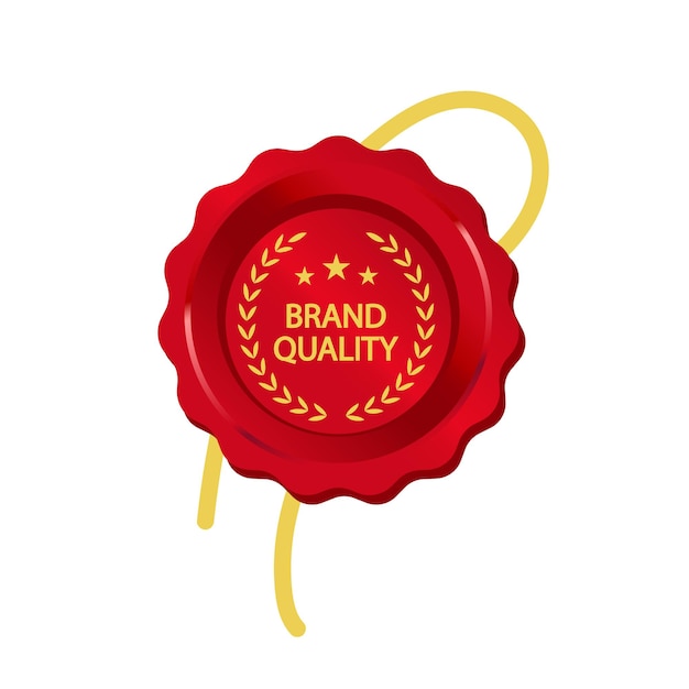 Product quality red wax stamp vector design. Business achievement award. Isolated outline illustration. Guarantee badge. Approved seal with text. Decorative sticker on white background