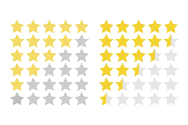 Product rating or customer review with gold stars and half star icons for apps and websites