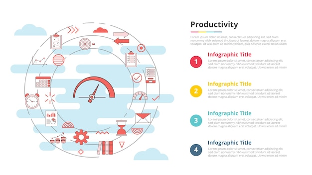 Productivity concept for infographic template banner with four point list information