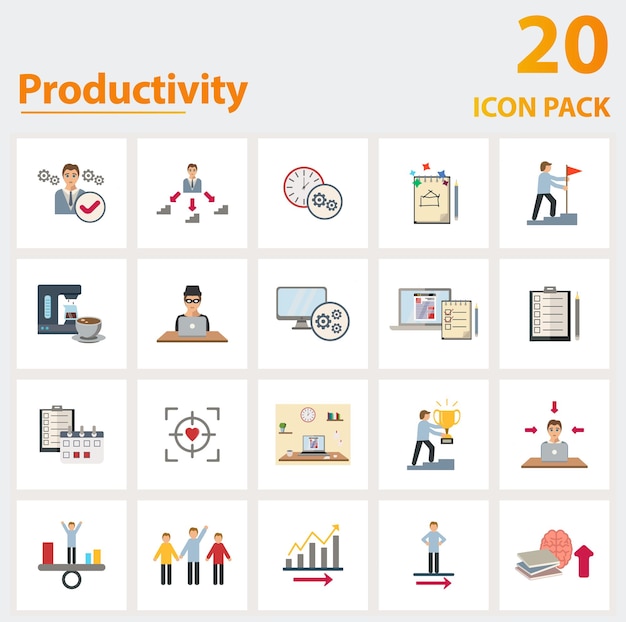 Productivity icon set collection of simple elements such as