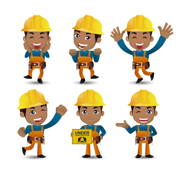 Profession - builder. worker. engineer with different poses