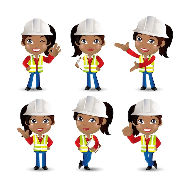 Profession  builder worker engineer with different poses