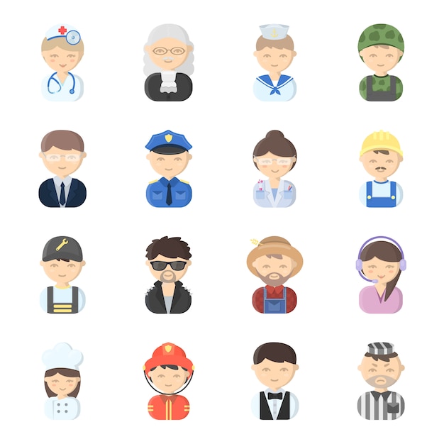 Profession face cartoon vector icon set. Vector illustration of profession face people.