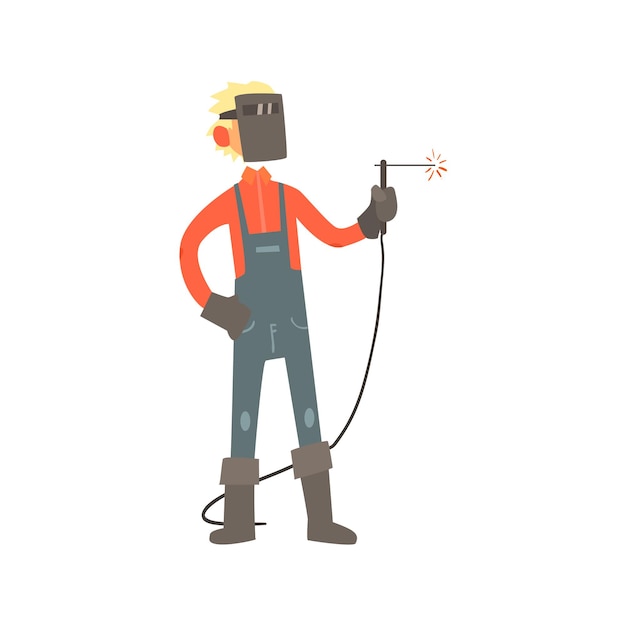 Profession Welder Primitive Cartoon Style Isolated Flat Vector Illustration On White Background