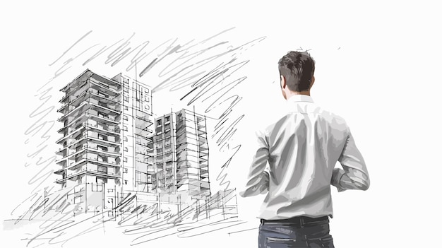 Professional Architect Presenting Handdrawn Vector Project Isolated