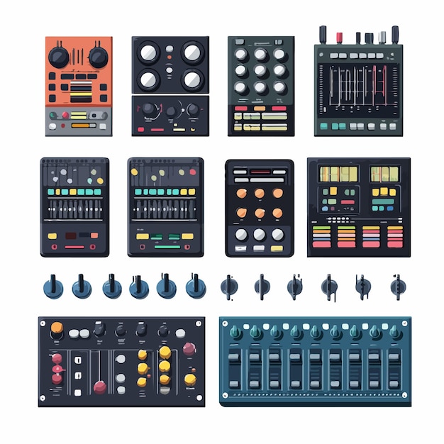 Vector professional audio mixer icon set vector illustration