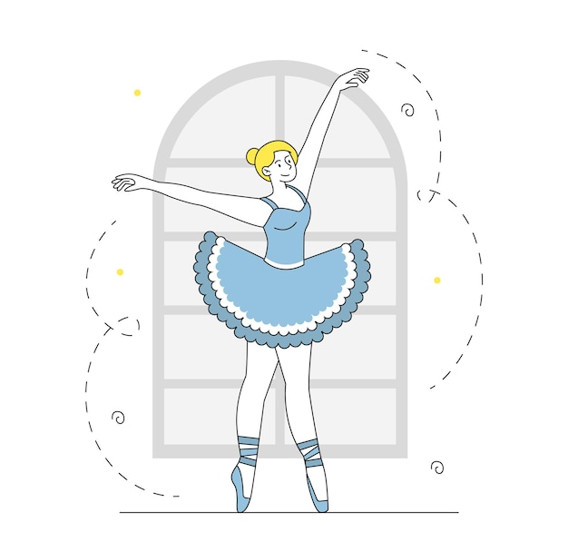 Vector professional ballet woman simple young girl in blue dress cultural rest and leisure entertainment