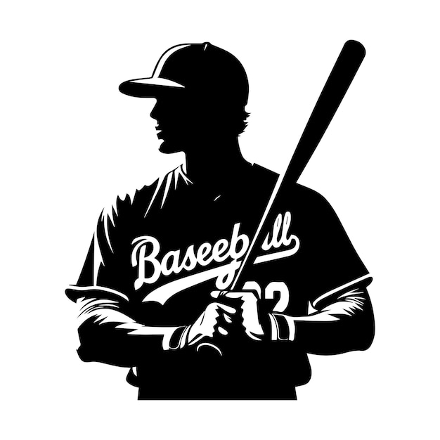 Professional baseball player vector silhouette Athlete black icon