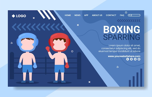 Professional Boxing Sport Social Media Landing Page Template Cartoon Background Vector Illustration