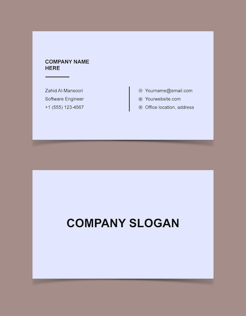 Vector professional business card design template with contact information and company slogan