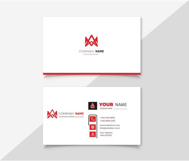 Professional business card template with red details