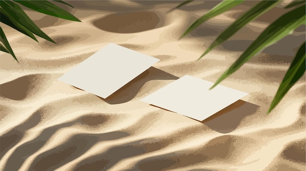 Vector professional business cards mockup on sand outdoors flat view