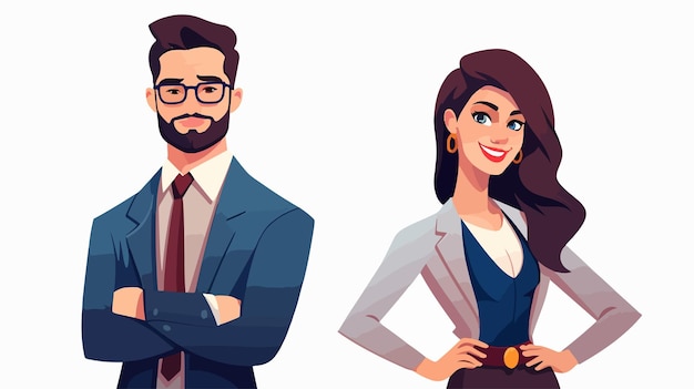 Professional Business Couple Avatars Characters Vector Illustration