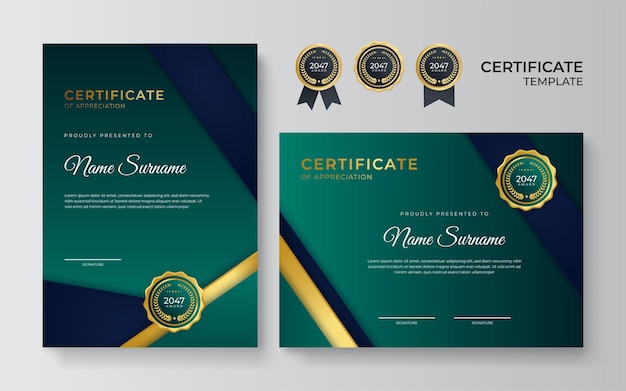 Professional business green gold certificate design template