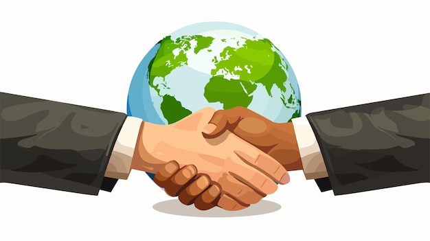 Professional business handshake on green world background