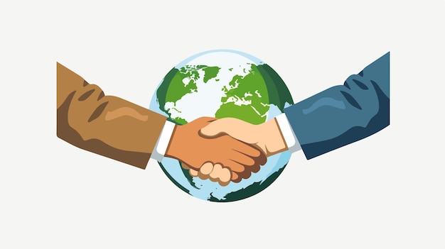 Professional business handshake on green world background