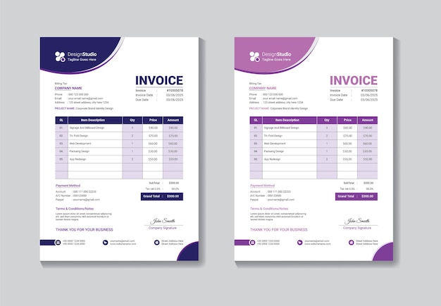 Professional business invoice template design