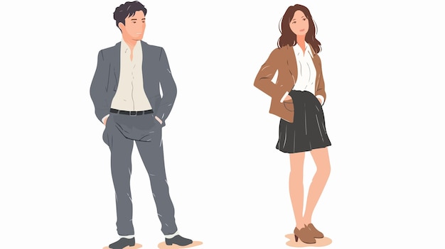 Professional Business Man and Woman Standing Hand Drawn Illustration