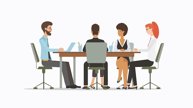 Professional Business Meeting in Flat Style Vector Illustration