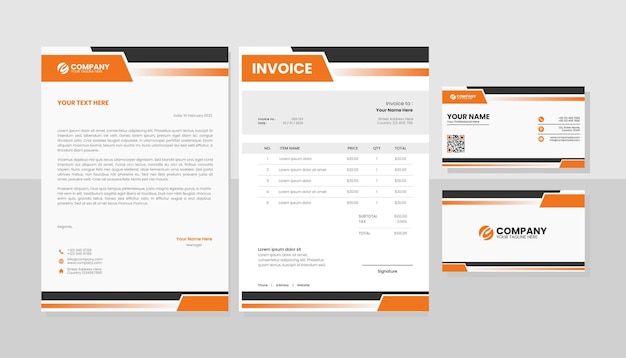 Professional business orange stationery template