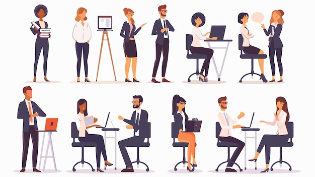 Vector professional business people characters in office setting