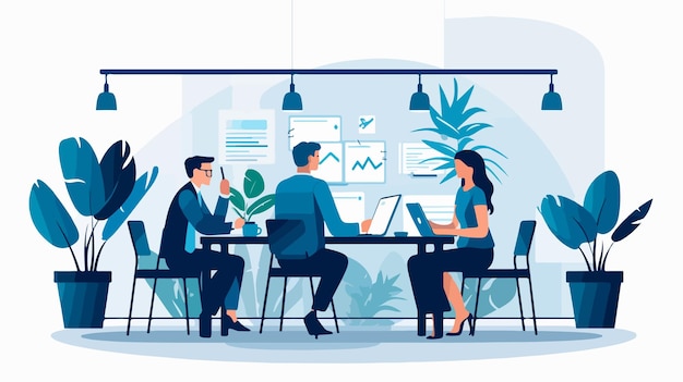 Vector professional business people teamwork in office scene vector illustration