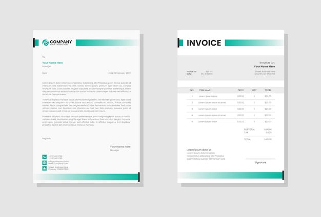 Professional Business stationery letterhead and invoice template