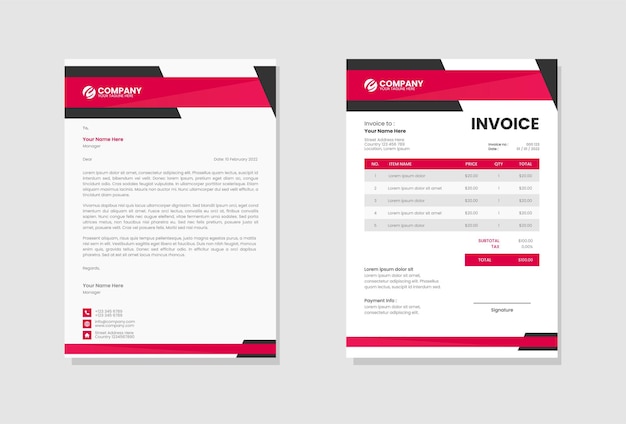 Professional Business stationery letterhead and invoice template