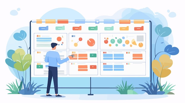 Vector professional business task board and daily scrum abstract concept