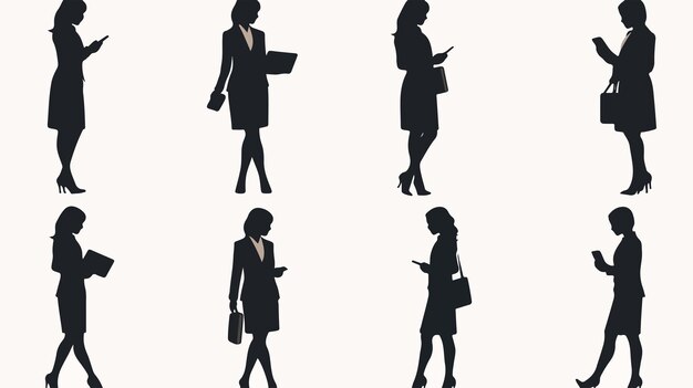 Vector professional business woman silhouette with cellphone vector illustration