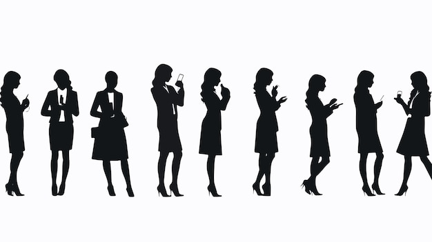 Professional Business Woman Silhouette with Cellphone Vector Illustration